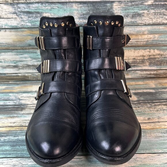 Nero Giardini Boots Womens 10/40 Black Leather Zip Moto Biker Ankle Grunge Punk - Picture 3 of 11